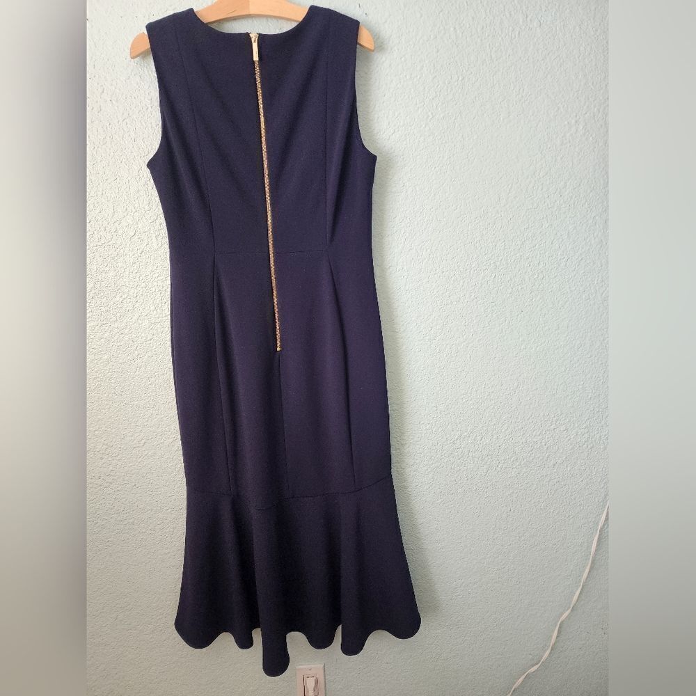Calvin Klein Blue Sheath Dress Sleeveless Crew Neck High Low Hem - Picture 5 of 12